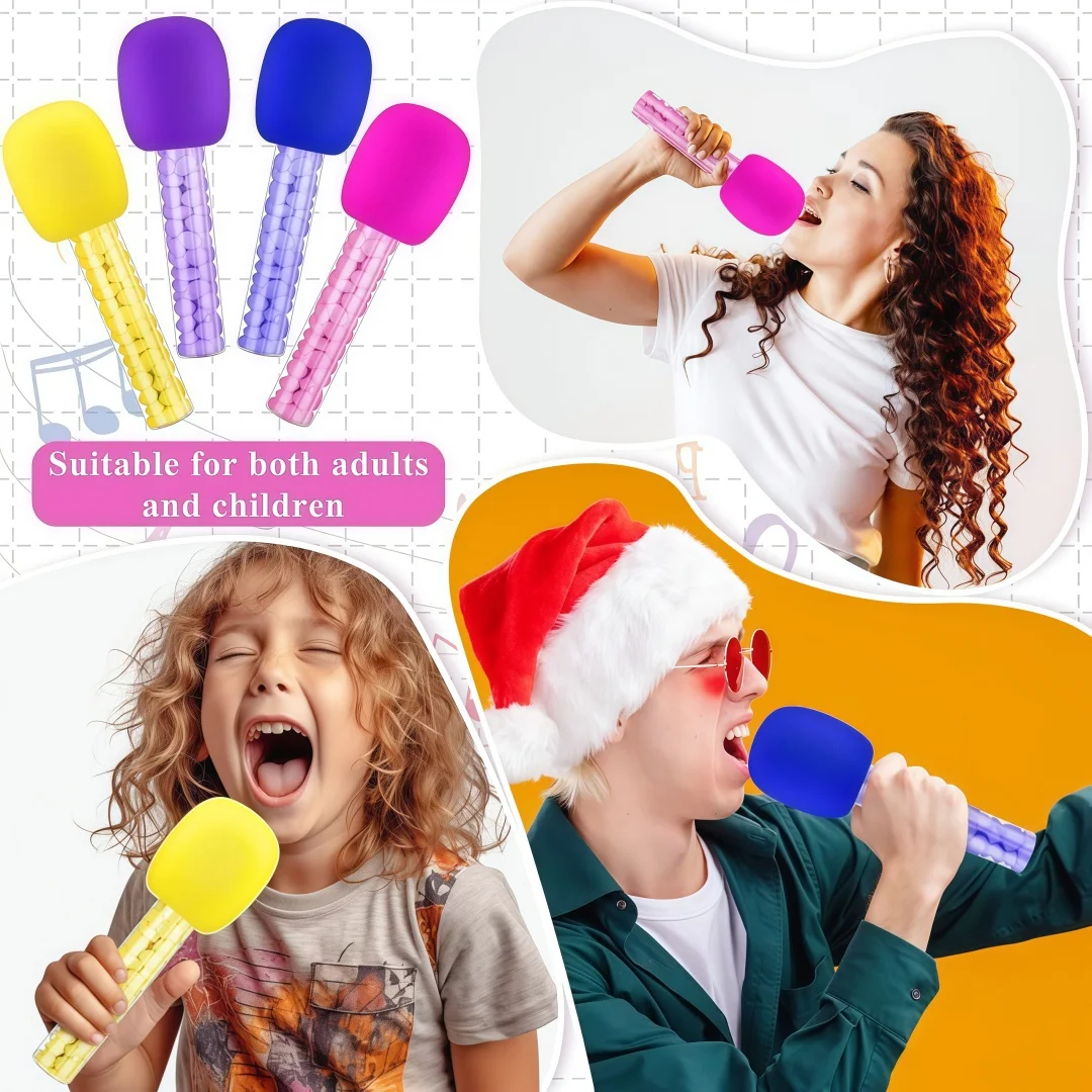 4/12Pcs Microphone Candy Tubes Plastic Toy Rock Music Party Fake Prop Microphone Candy Tube Disco Singer Theme Decor Supplies