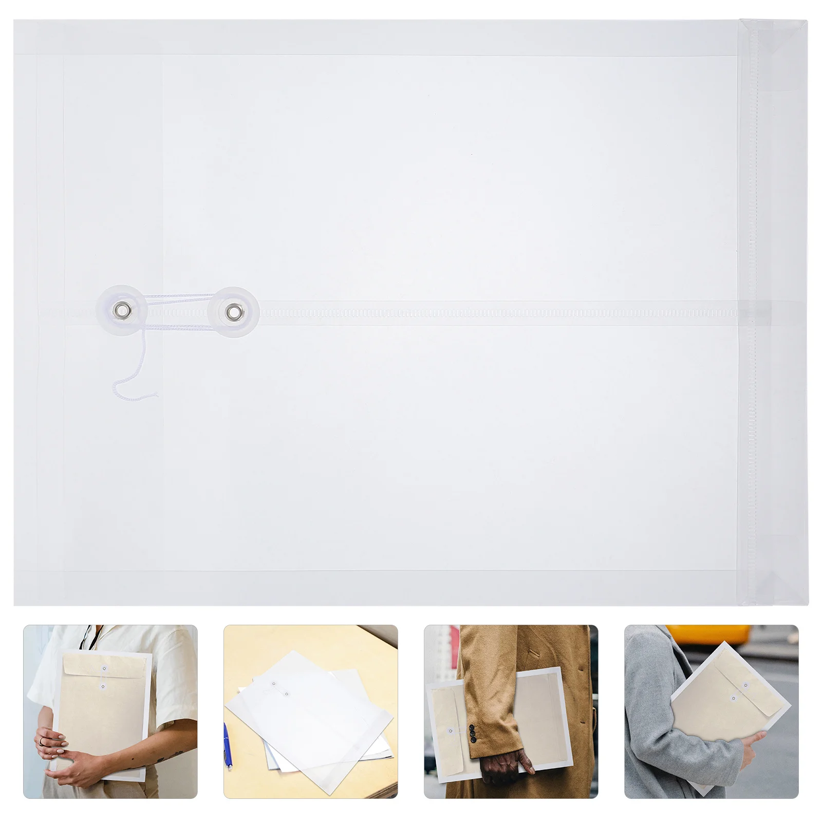 

12Pcs PP Document Folders Clear File Pockets Rope Button Design Receipts Coupons Storage Organizer for Home Office