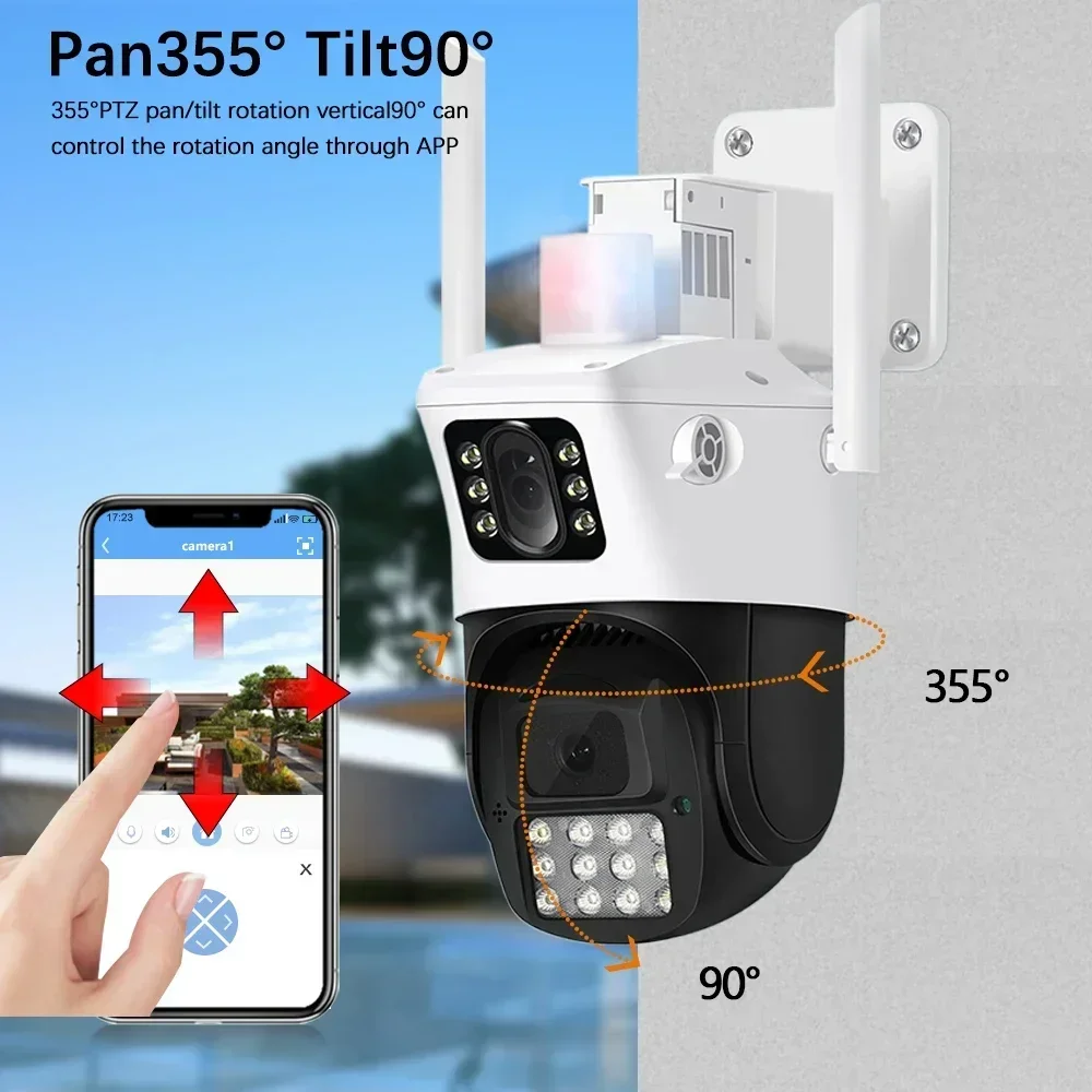 Imagem -05 - Câmera de Segurança Impermeável Dual Lens Vigilância por Vídeo Cctv Luz Policial Alarme Câmera ip Proteção Proteção 8mp 4k Wifi