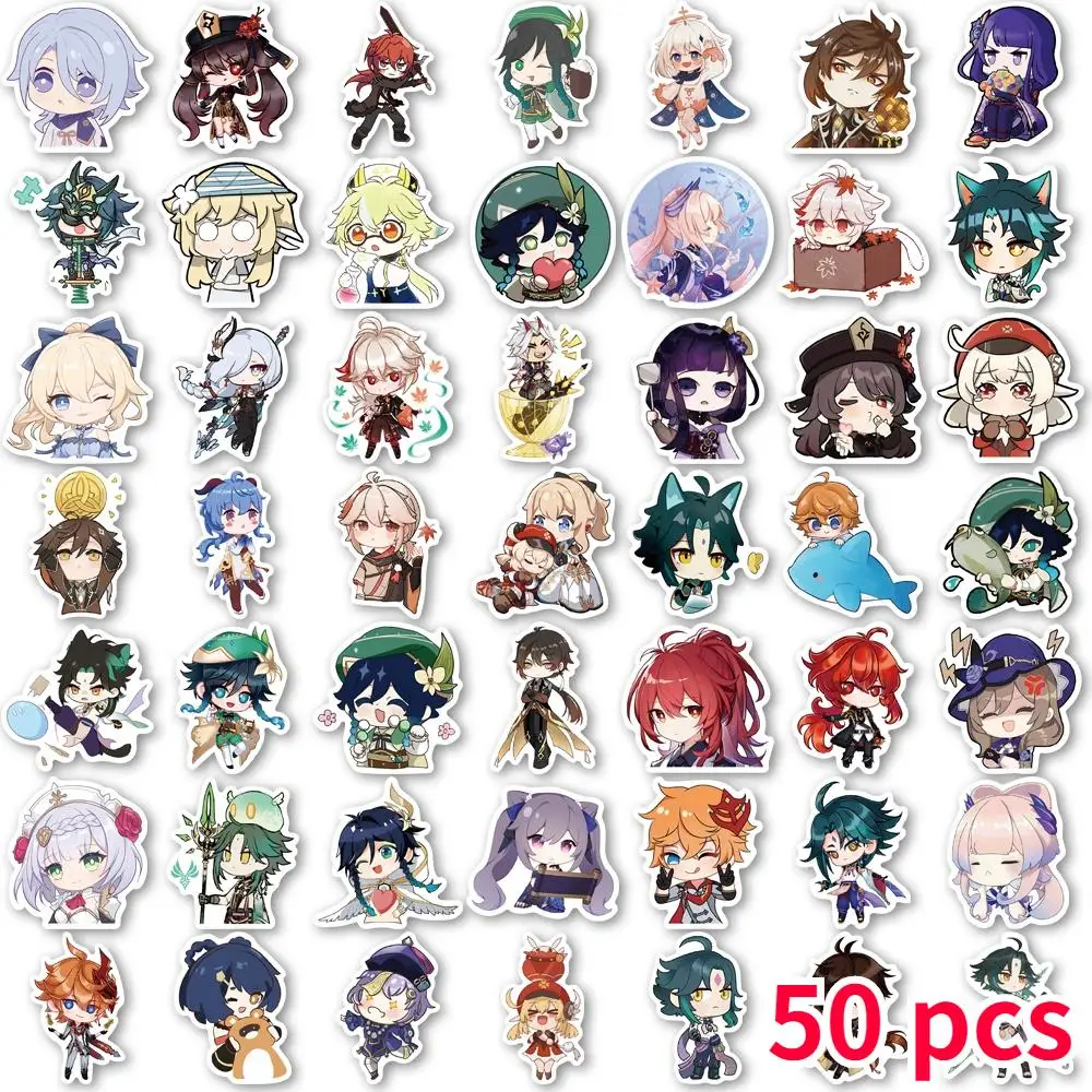 50/100 Pcs Cute Impact Genshin Stickers Anime Game Decals Sticker for Laptop Luggage Skateboard Guitar Motorbike Kids Toys