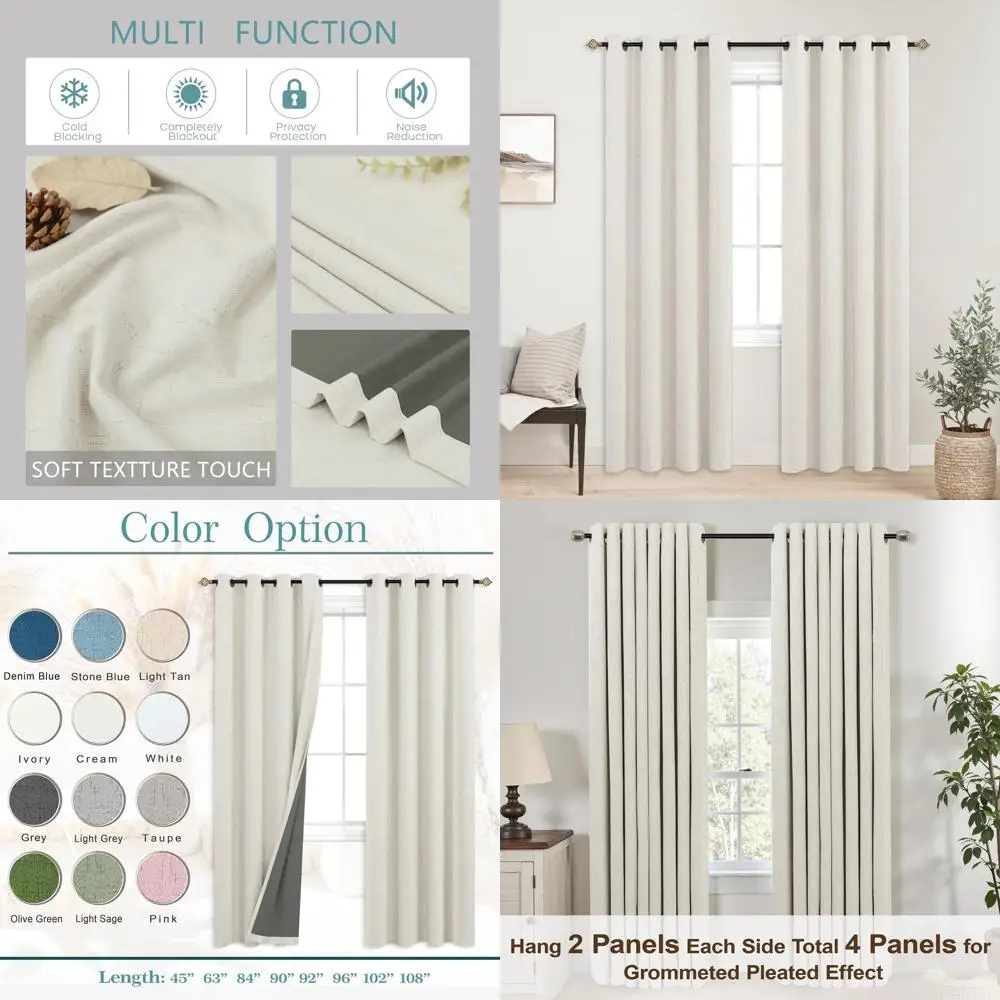 

Льняные плотные шторы цвета слоновой кости с 9 прокладками кремового цвета, набор из 2 панелей для гостиной и спальни