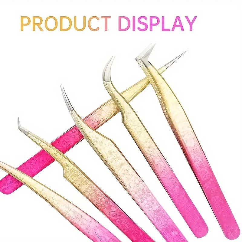 Pinzas de acero inoxidable para injerto de pestañas, pinzas con gradiente de flor de hielo, pinzas para injerto de Color de precisión, 1 ud./5 uds.