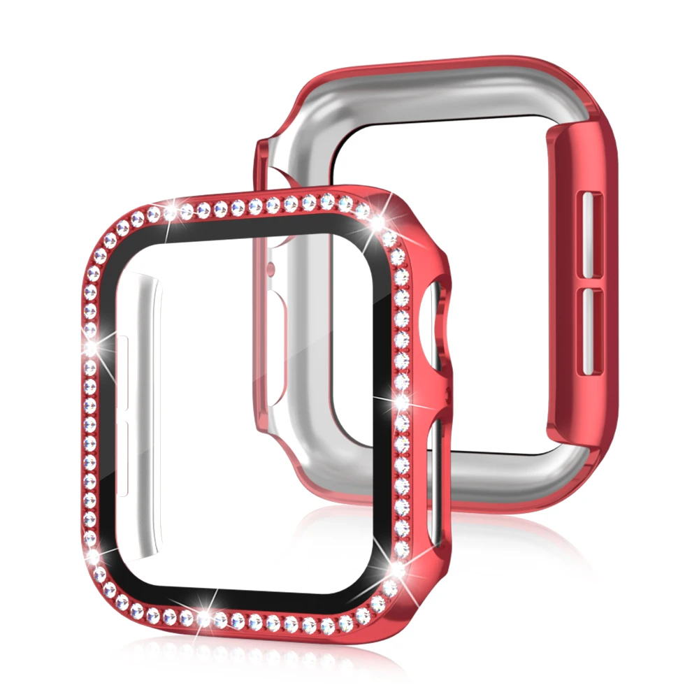 Bling Glass + pokrowiec na Apple Watch 45mm 44mm 42mm 41mm 40mm 38mm diamentowy zderzak + ochraniacz ekranu iwatch seria 8 7 6 5 3 SE