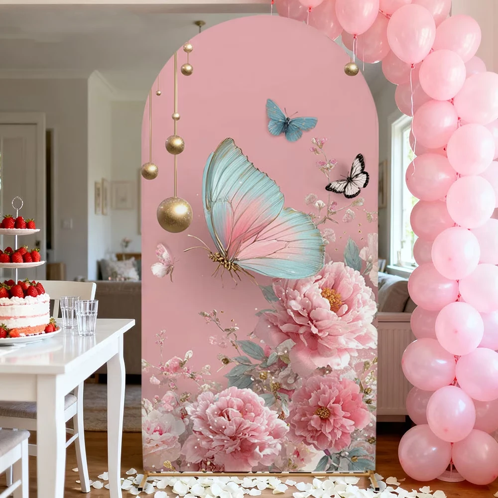 

Элегантный двухсторонний фон-арка «Бабочка» розового цвета для детского праздника, дня рождения, мягкий цветочный фон, индивидуальный декор для свадьбы