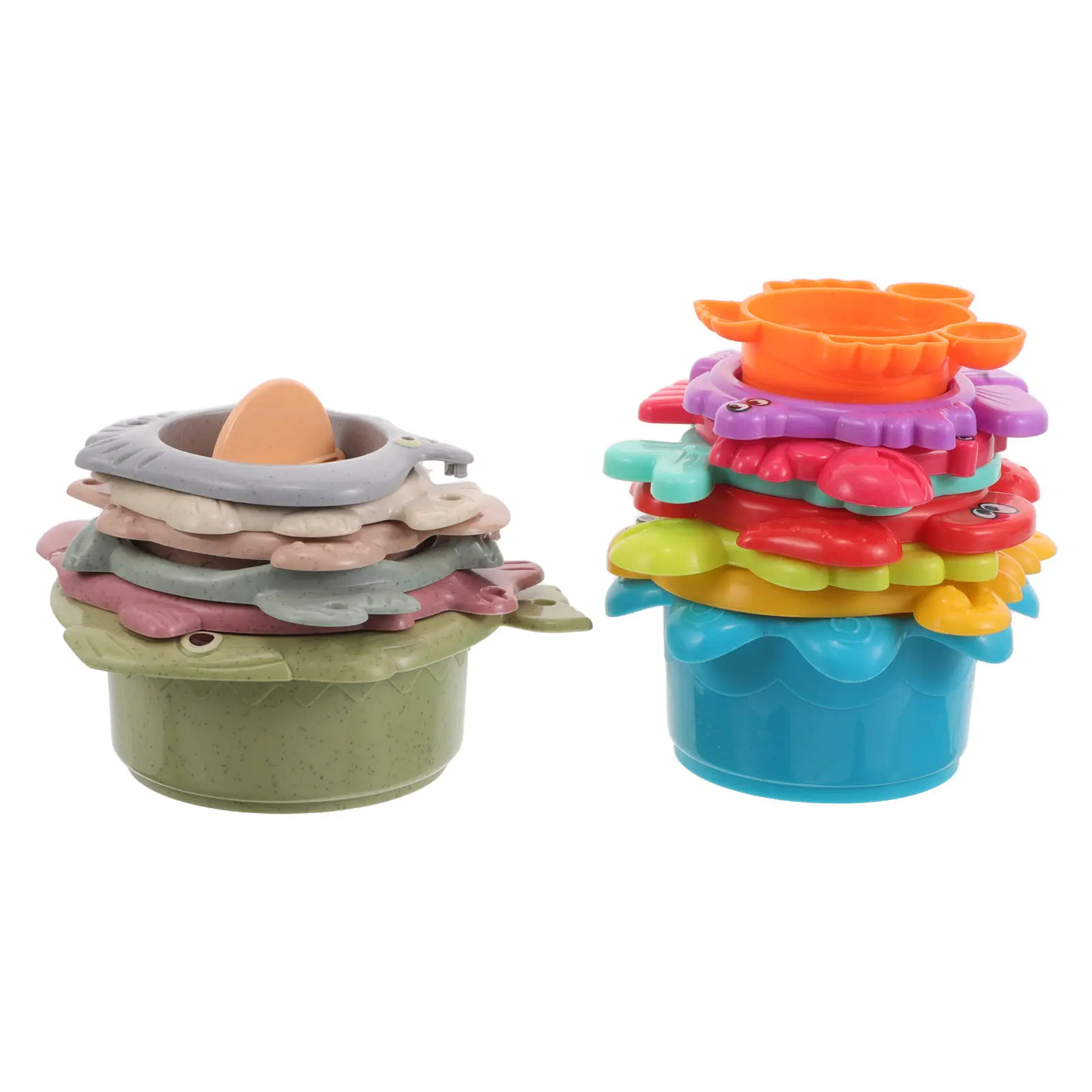 

2 набора детских развивающих стаканчиков-пирамидок с фигурками рыбок и животных для интерактивного обучения, для игр в помещении и на улице, для малышей