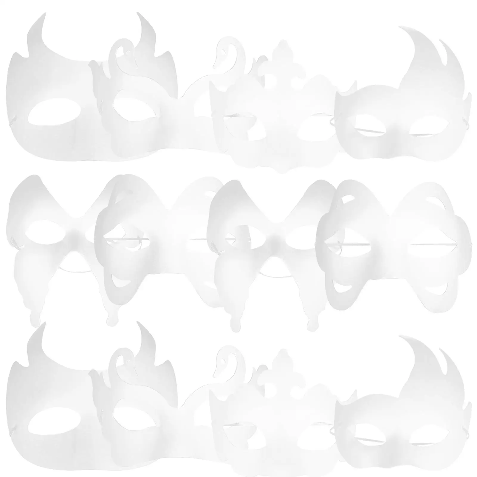 12 Pcs Pulp Mask DIY Apparel Party Blank Cosplay Cat Masquerade Paper Masks Halloween White for Women Child Decor