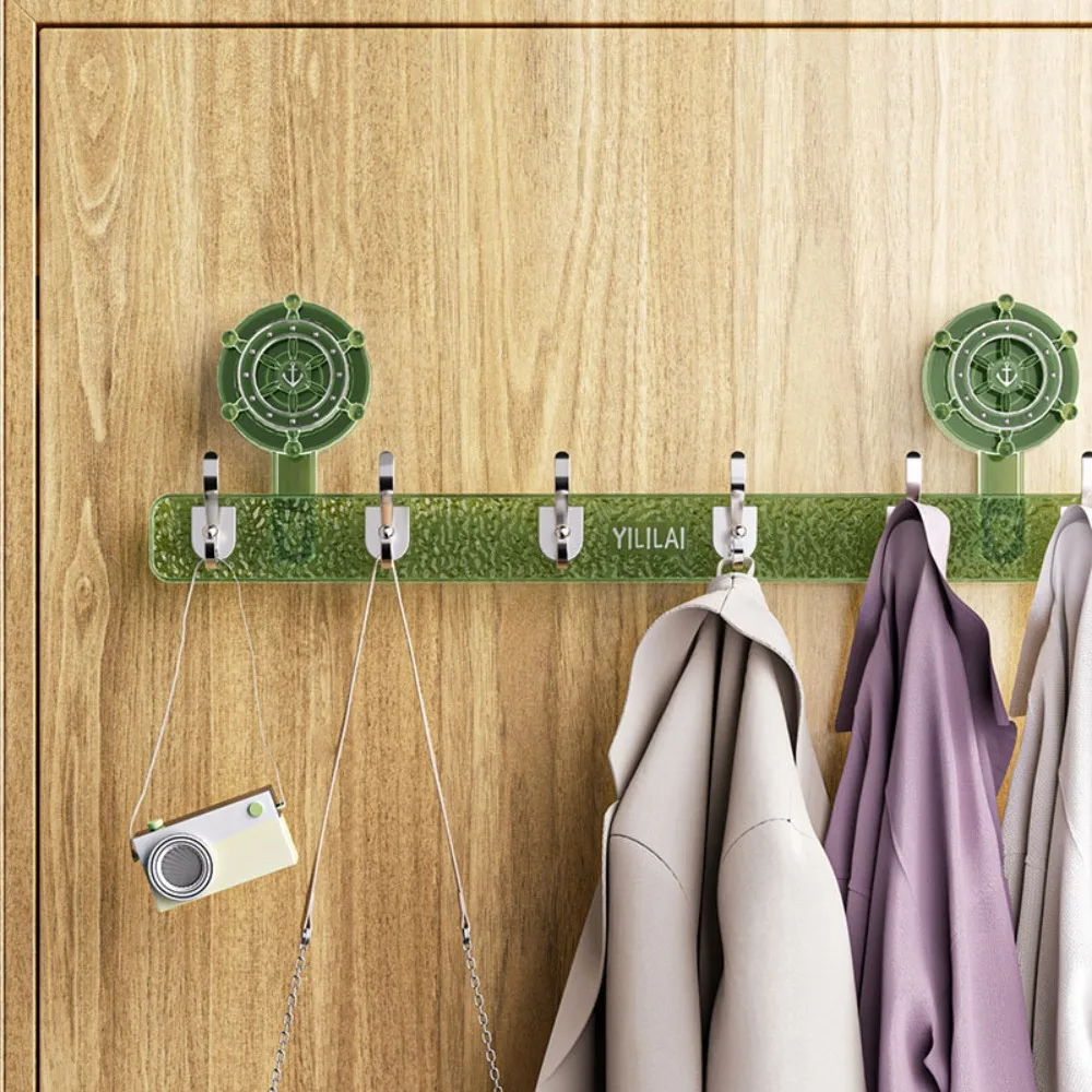 

Plastic Rotating Suction Cup Rudder Hook Punch-Free 6 Hooks Utensils Storage Row Hook Seamless Space Saving Robe Coat Hangers