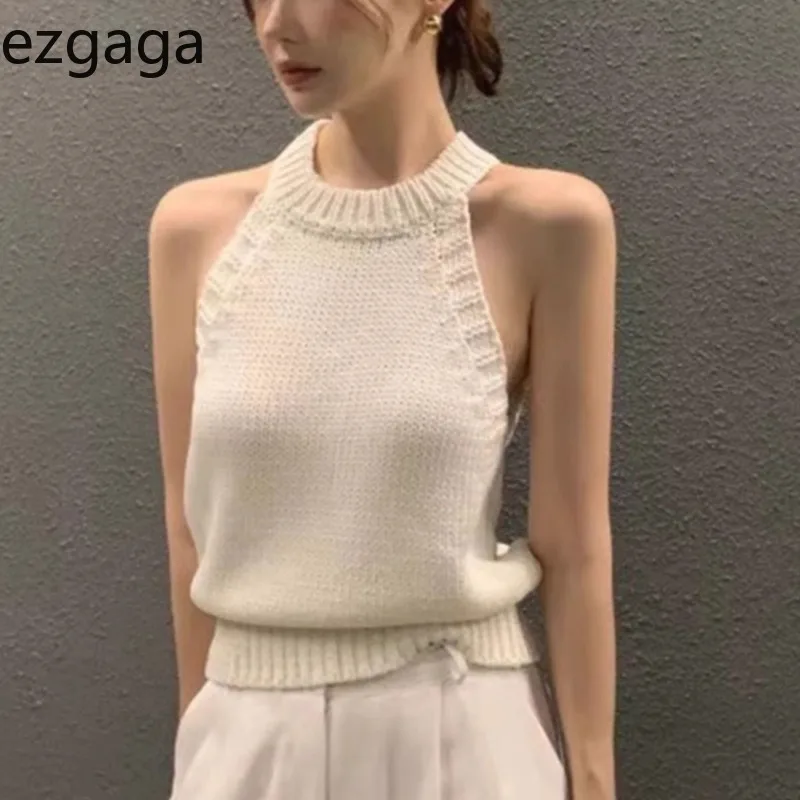 

Ezgaga вязаный жилет женский сексуальный Холтер осень новая мода тонкий эластичный базовый однотонный модный топ без рукавов женский повседневный