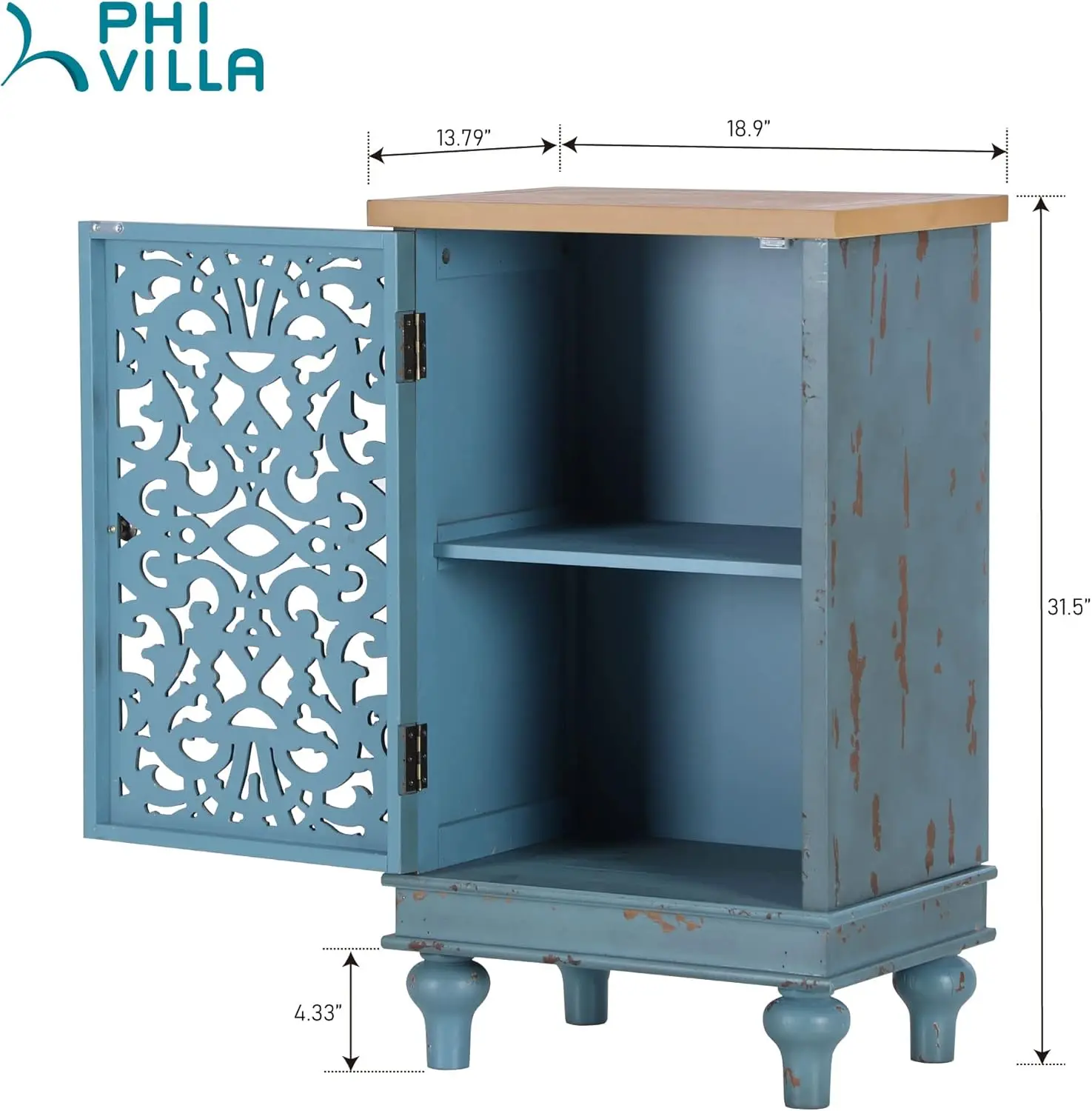 Small Accent Storage Cabinet with Single Door - Decorative Nightstand for Living Room Bedroom, End Side Table Cabinet Blue