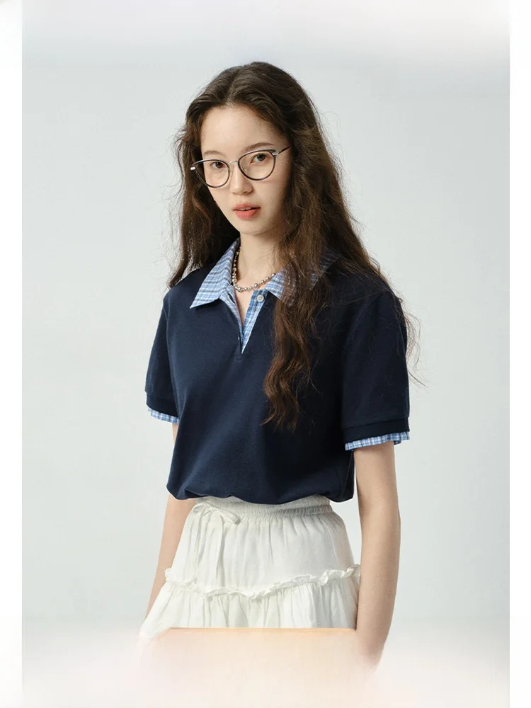 

Женская повседневная футболка Vega Chang ort Sve, летняя футболка для колледжа с аосферой, уменьшающая возраст, искусственный двухсекционный топ для отдыха