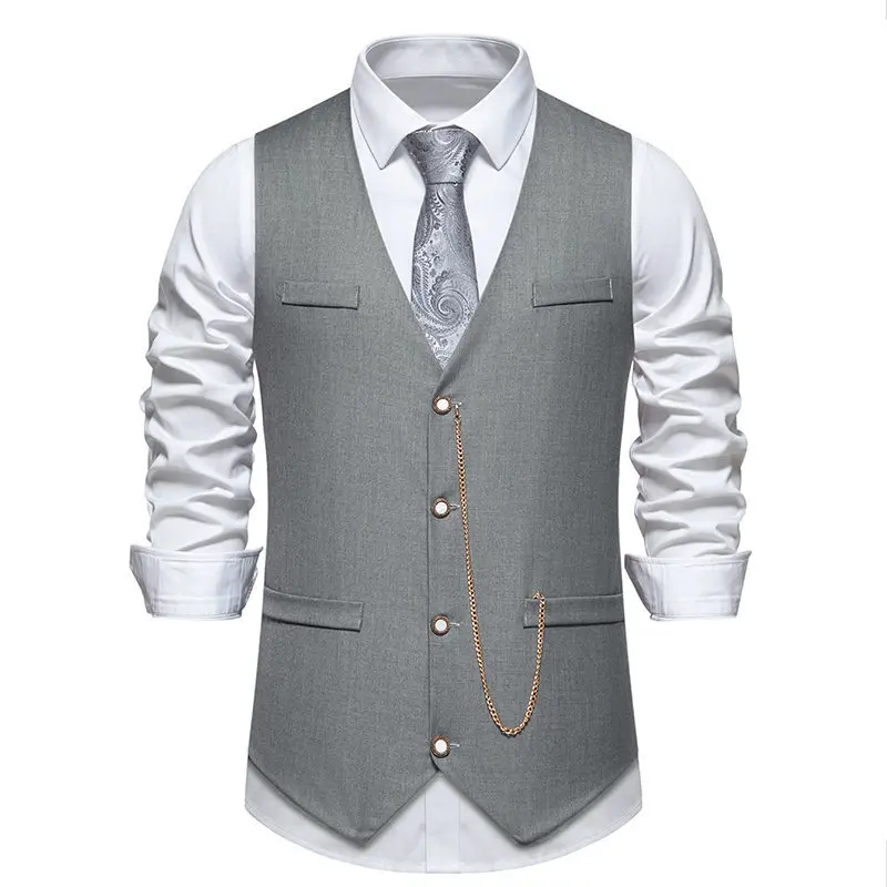 

Cross border 2024 Spring/Summer New Amazon Euro Solid V-neck Wedding Banquet Men's Suit Vest