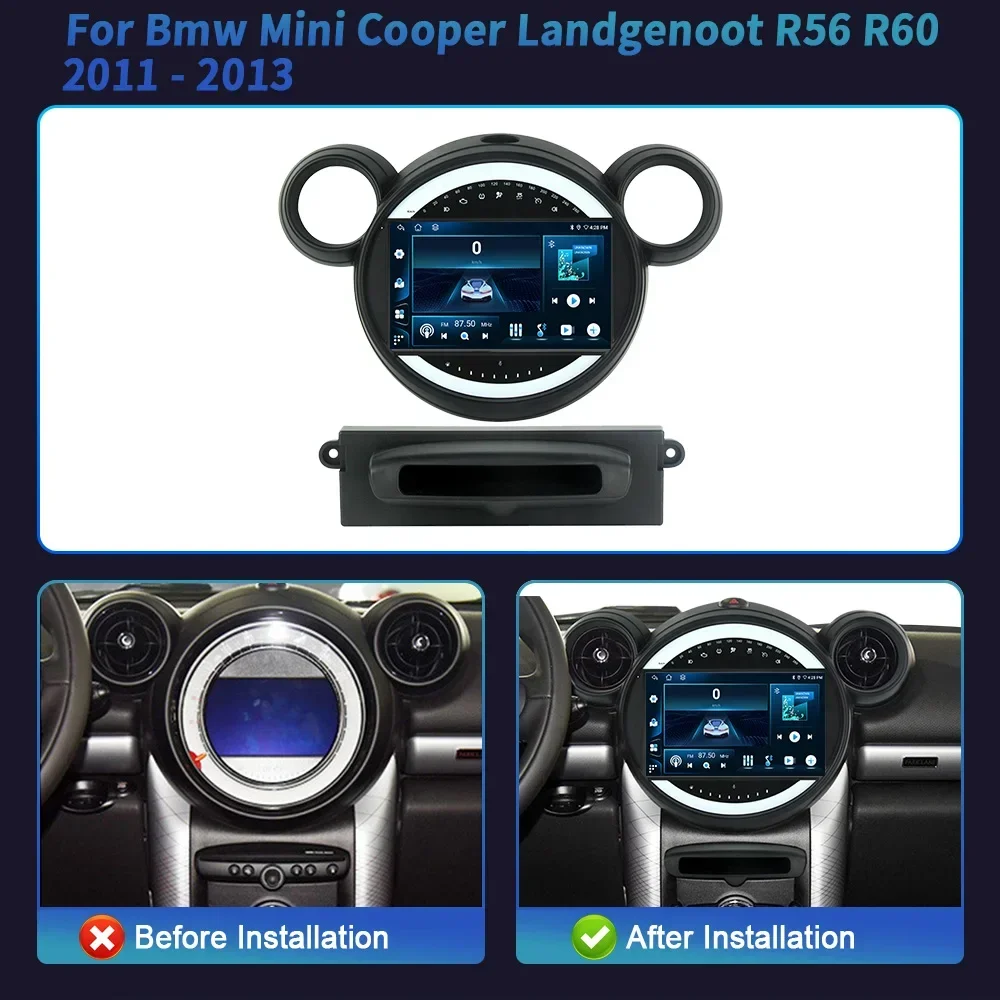 Dla BMW Mini Cooper Land Fiskot R56 R60 2011-2013 Radio samochodowe Nawigacja multimedialna 4G GPS Bezprzewodowy ekran dotykowy Carplay Bluetooth