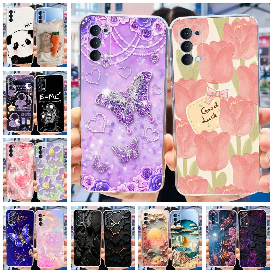 For OPPO Reno 4 Pro 4G Case Fashion Butterfly Floral Shockproof Clear Soft TPU Phone Back Cover For OPPO Reno 4 Reno4 Pro Bumper