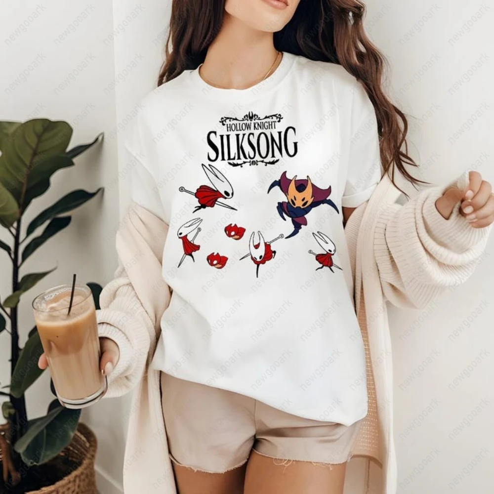 Hollow Knight Silksong Shirt Indie Game Silksong Hornet Graphic T Shirts Gothic Aesthetic Gaming Woman Man Cotton Tee Streetwear