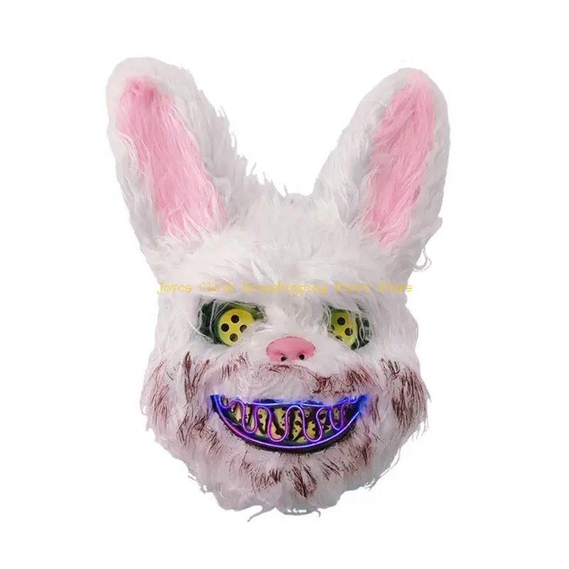 

Унисекс Хэллоуин светодиодная светящаяся маска для лица ужас кровавый кролик для головы маска 10CD