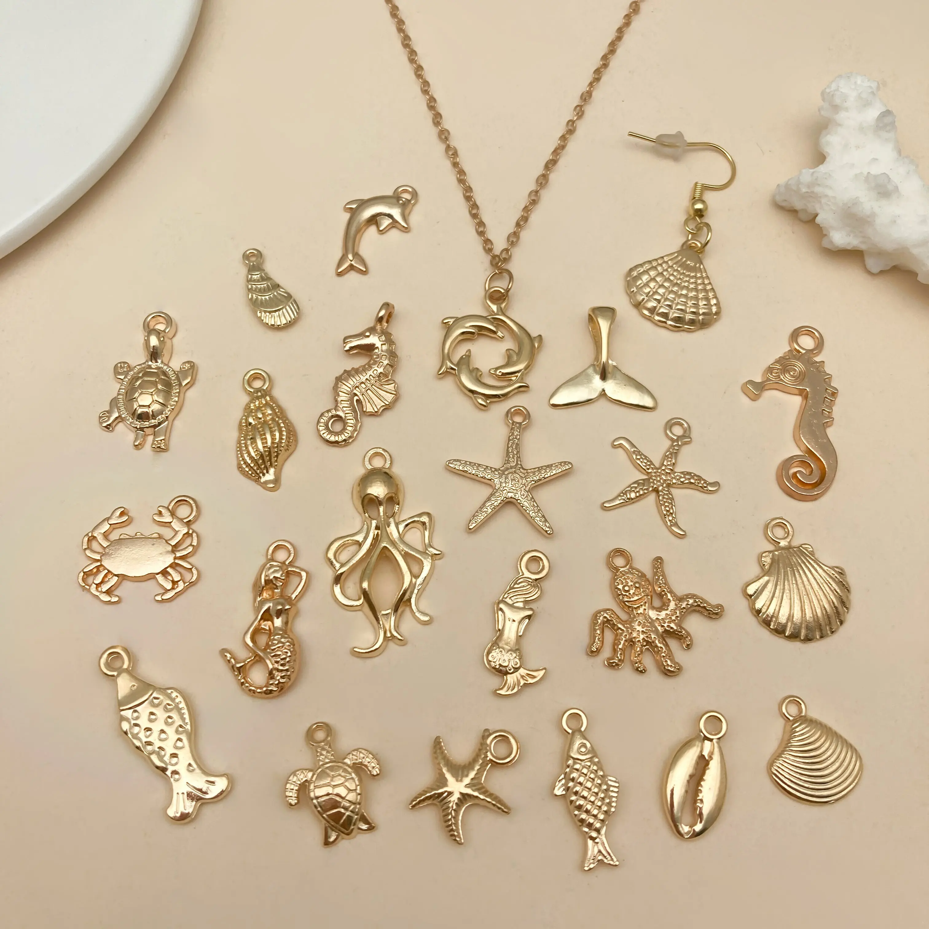 Mixed Alloy Ocean Shells and Stars Charms for DIY