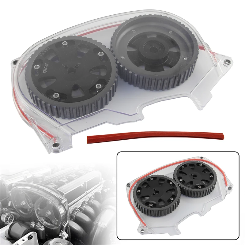 

Cam Pulleys + Clear Timing Belt Cover Fit for Mitsubishi Lancer EVO IV 96-98 V 98-99 VI 99-01 VII 01-03 VIII 03-05 4G63T