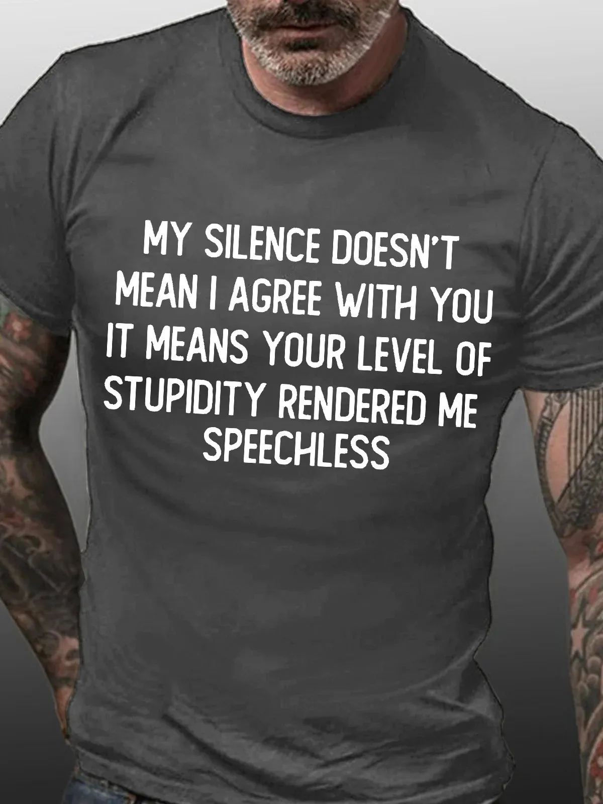 Mens My Silence Doesn’T Mean I Agree With You Funny Graphic Print Casual Text Letters Cotton T-Shirt