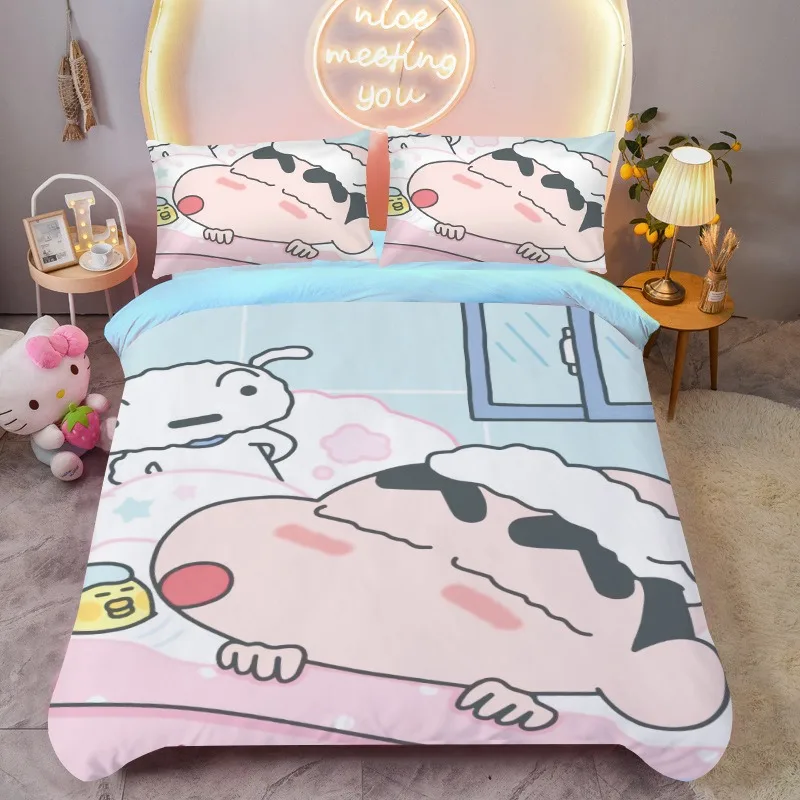 Crayon Shin-chan  cartoon quilt cover pillowcase boy girl bedding set cute print skin-friendly breathable home bedroom 2/3pcs