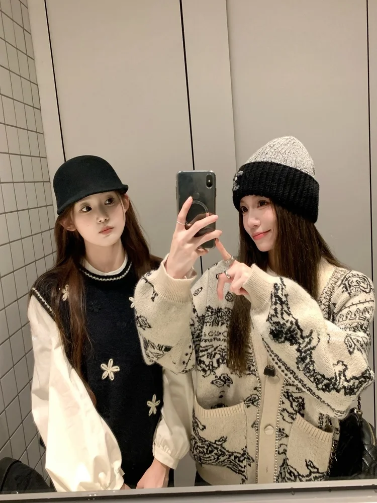 

Loose Women's Knitted Cardigan Sve Long V-ne Heavyweight Medium-length Sweater Coat Casual Comfortable Cotton Outerwear