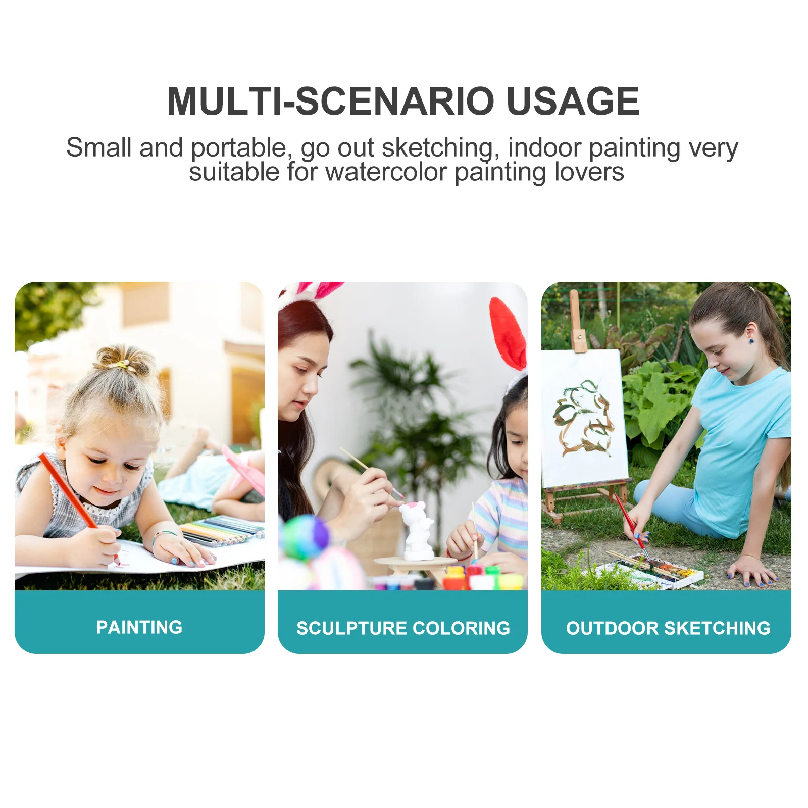 

1Set Solid Watercolor Paint Kit 12 Colors Lightweight Portable Bright Pigments for Travel Sketching Pen Sponge Box Included