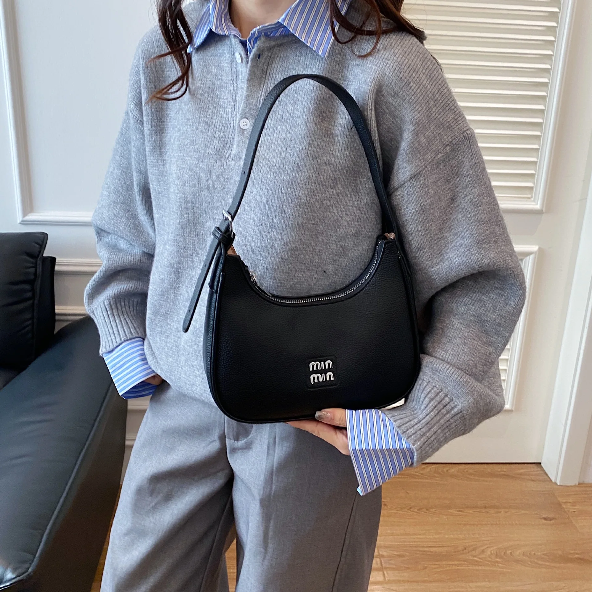 

2025 Retro Black Underarm Bag for Women, Genuine Leather Multi-way Crossbody Purse, Vintage Small Shoulder Bag for Work Dating