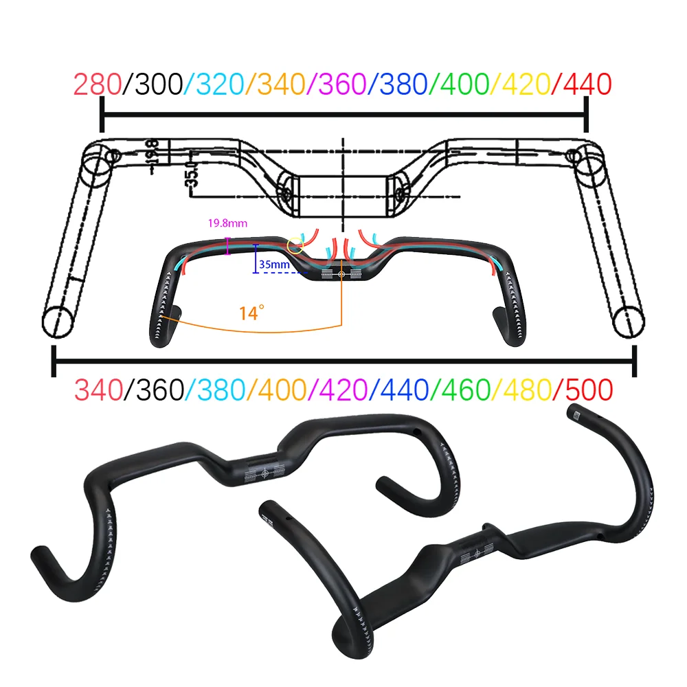 BALUGOE Reduce Vibration Comfortable Carbon Fiber High Impact Gravel Road Bicycle Lift Bend Handlebars MTB Split Outward Handle