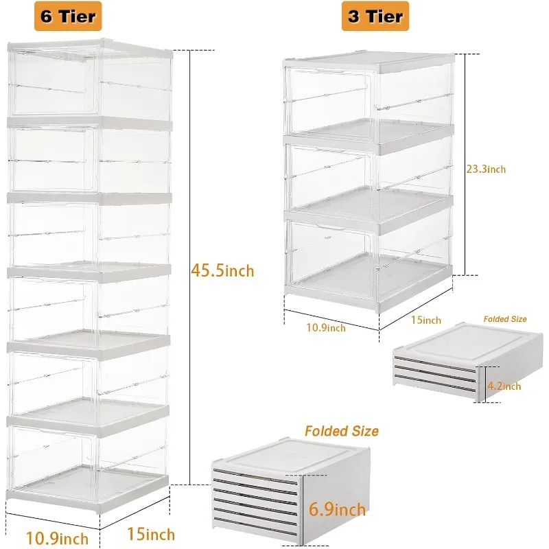 Clear Stackable Shoe Storage Boxes, No Assembly Required, Transparent Shoe Organizer with Lids