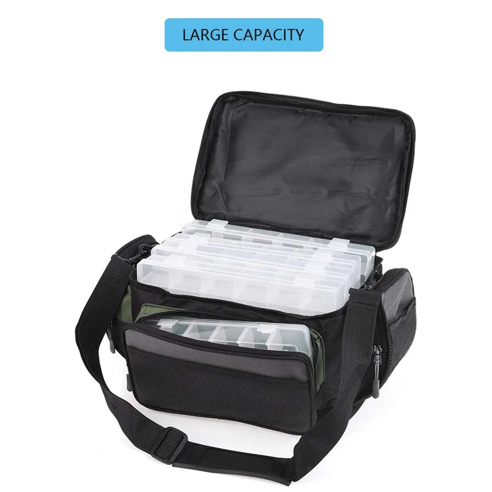 600D Oxford Cloth Fishing Storage Bag with Mesh Pockets Detachable Shoulder Strap Fishing Gear Bag Large Capacity