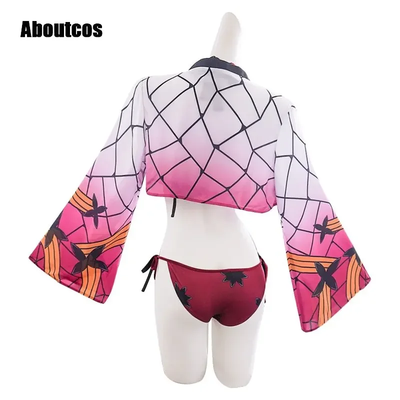 Anime Swimsuit Anime Demon Slayer Bikini Set Tattoo Stickers Sexy Pink Swimwear Kimetsu No Yaiba Cosplay Costume Upper Rank Six