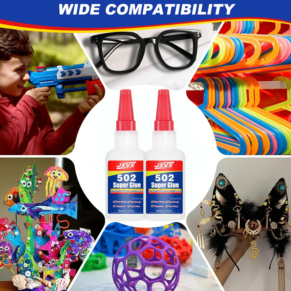 JXVX 502 Super Glue Extra Strong Plastic Professional Adhesive  Quick Fix for Toy Plastic Items Transparent Cyanoacrylate Glue Fast Drying Odorless Long Lasting Bonding 1-3PCS.