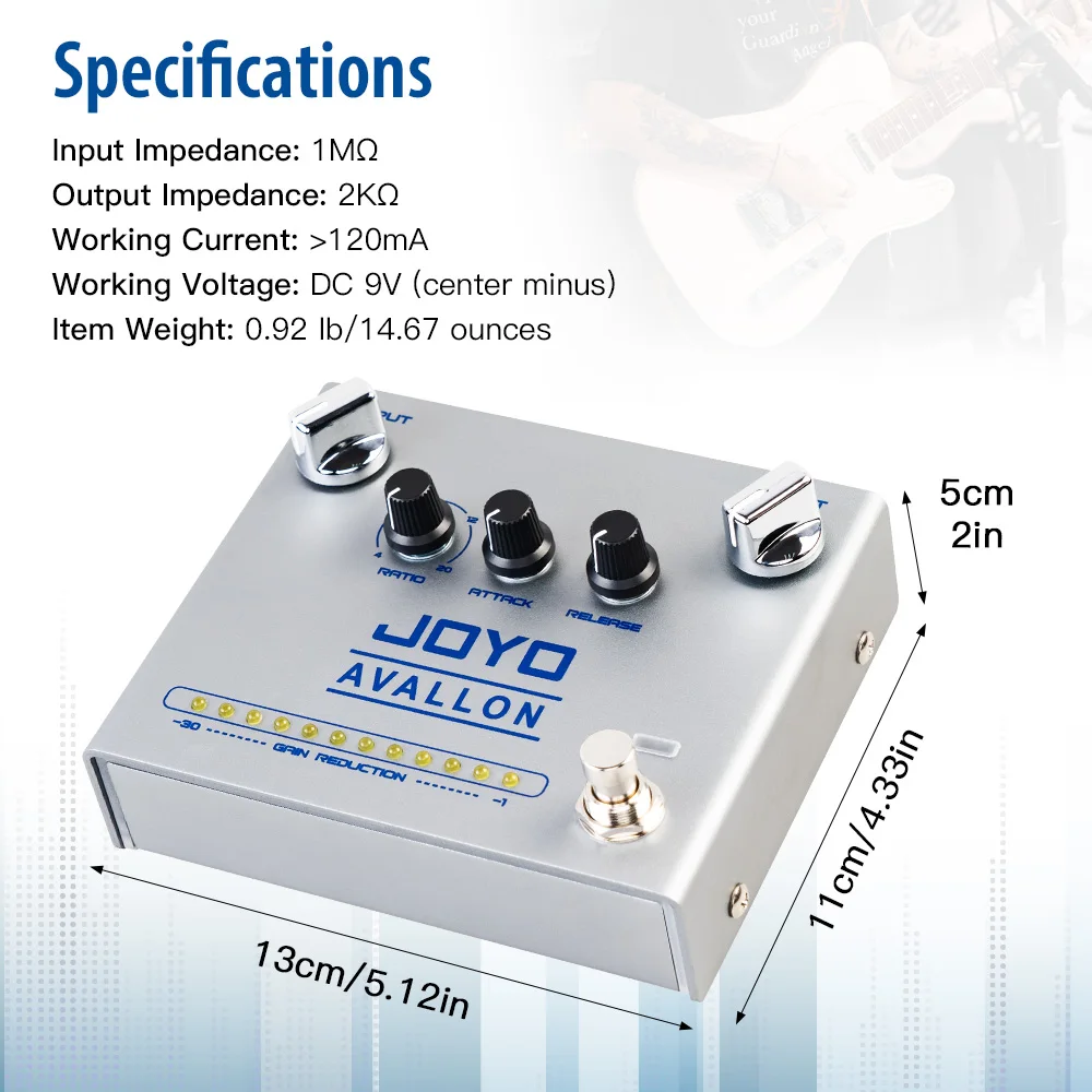 JOYO R-19 คลาสสิกการบีบอัดเหยียบ Avallon กีตาร์เบสพร้อม RATIO/ ATTACK/RELEASE ฟังก์ชั่นอิสระสัญญาณควบคุม