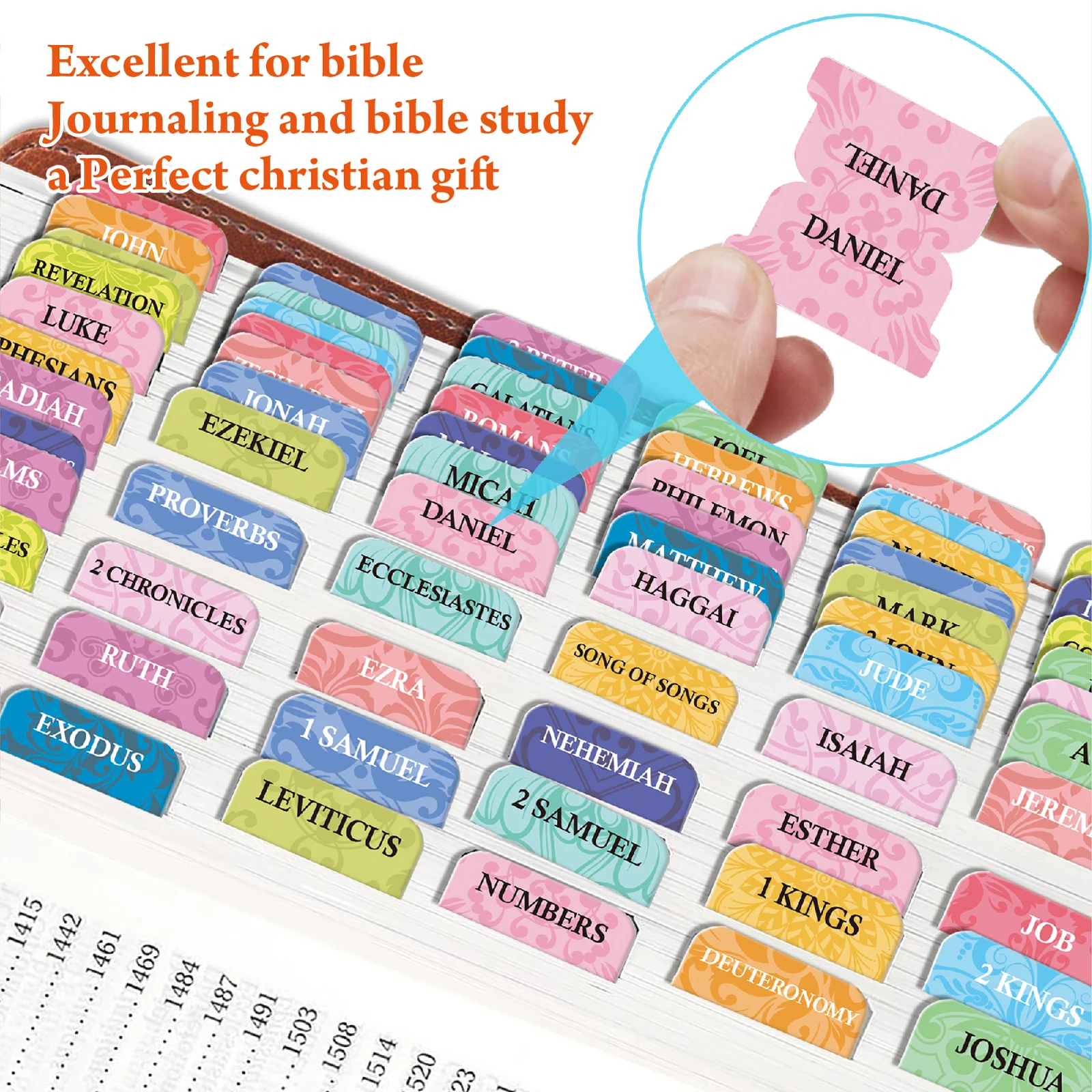 75pcs Bible Tabs  Laminated Indexing Stickers - Large Print, Easy to Read, Self-Adhesive Bible Book Tabs for Bible Study