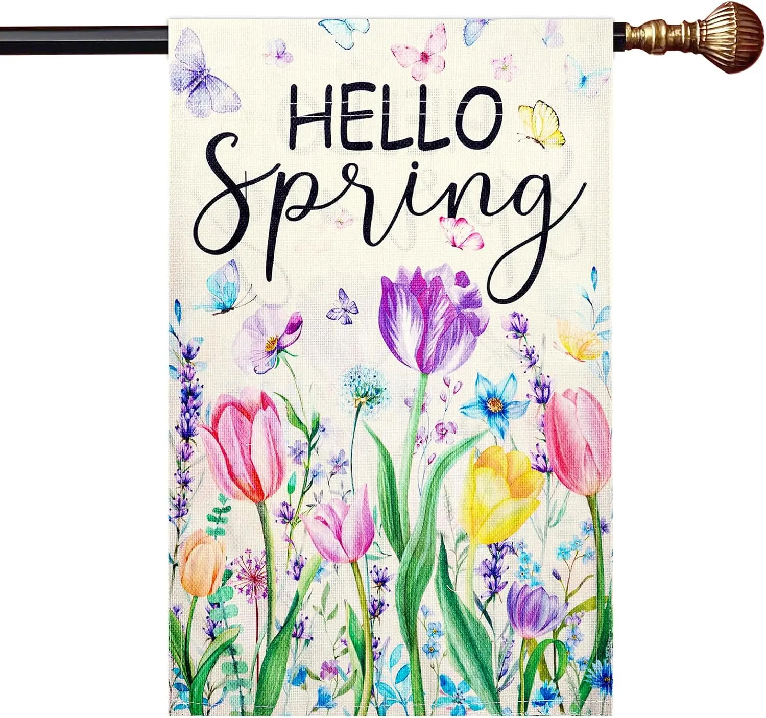 Sucrain Hello Spring Tulip Flower Lavender Flag 12 x 18 Inch Double Sided, Seasonal Farmhouse Outdoor Garden Yard House Flag CP