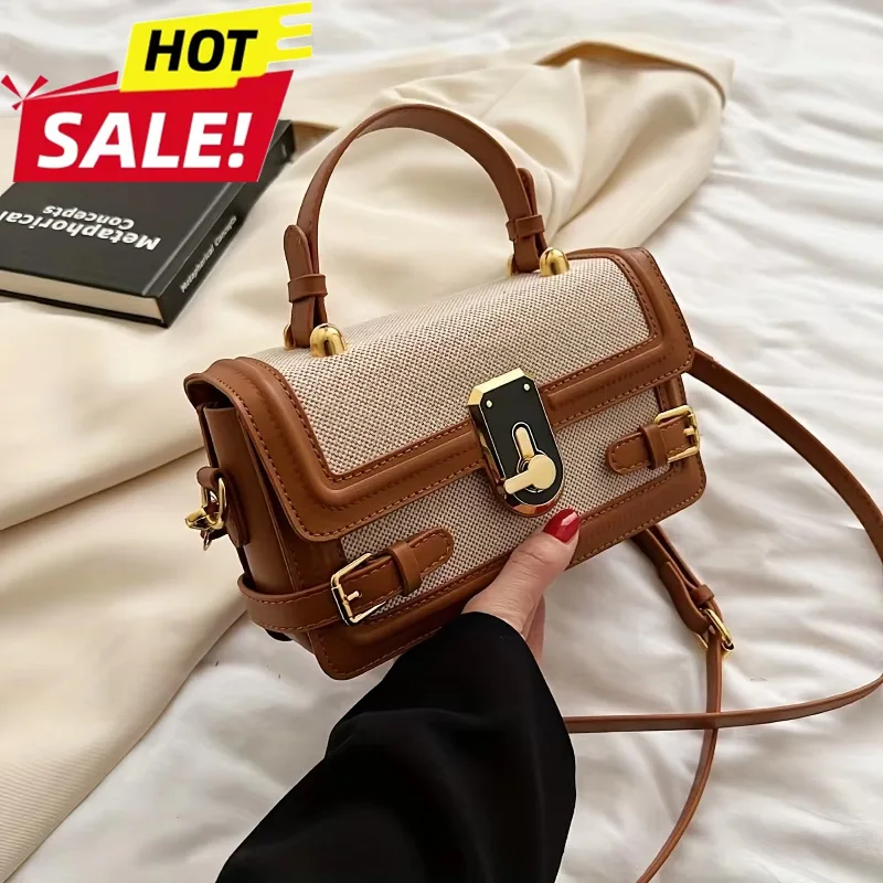 

Vintage Flap Crossbody Bags for Women Contrast Color PU Leather Tote Bags, Retro Shoulder Bags, Fashion Handbag & Purse Satchel