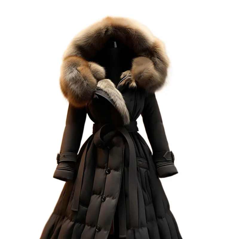 Winter New Femininity Korean Medium Long Cotton-padded Coat Thick Coat Small Man Everything Waist Black Down Cotton-padded Woman