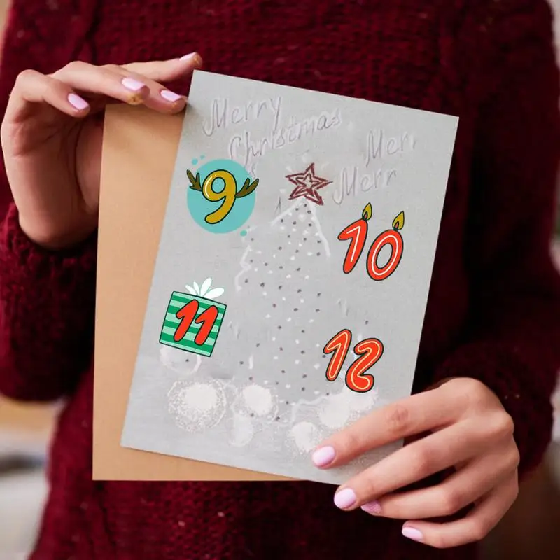 Christmas Countdown Decals 1-24 Numbers Decorative Greeting Card Decals Advent Calendar Sealing Stickers For Cookie Bag Labels