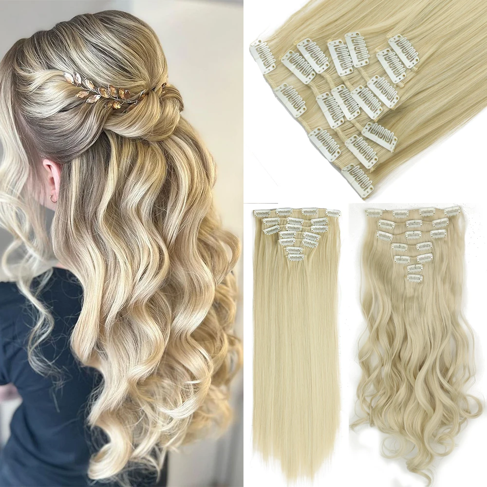 

Synthetic Hair 16 Clip In Hair Extension Clip For Women 7Pcs/Set Long Wavy Hair Extension Clip In Ombre Fake Hairpiece