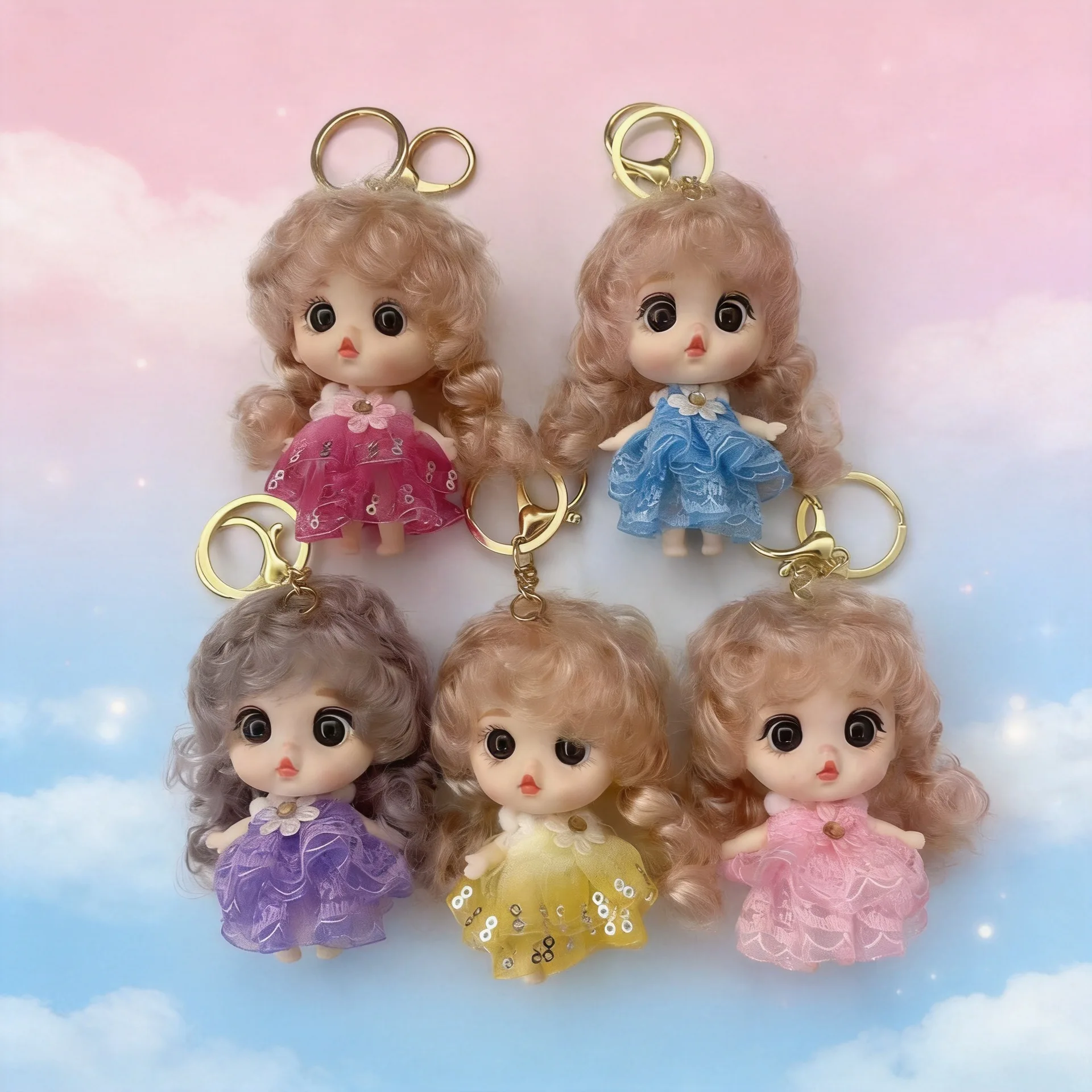 9cm Sweet Cute Doll Keychain Pendant Big Eyes Curly Hair Joints Moveable Dolls Girls Toys Bag Charms Accessories Children's Toys