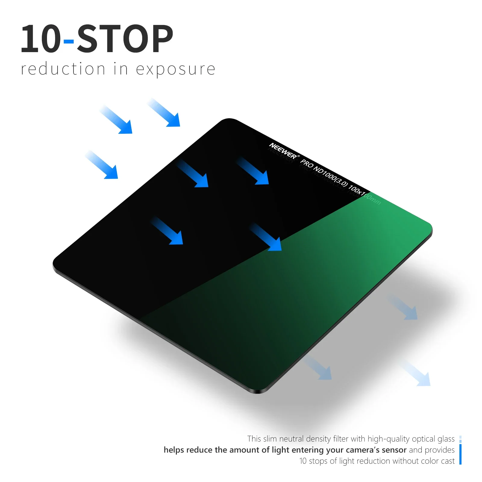 Neewer 100x100mm ND1000 10-Stop Square Filter Ultra-Slim HD with 28 Multi-Layer Coatings Optical Glass for Photography