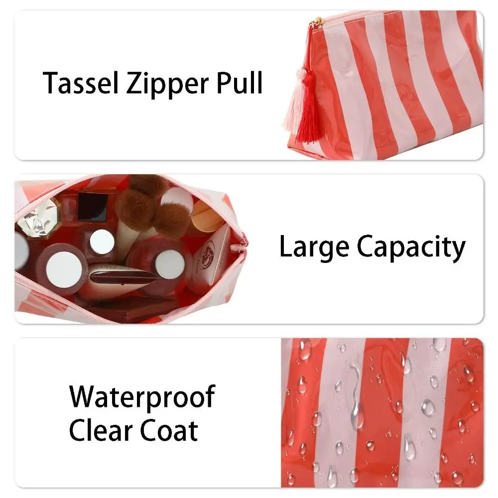 Draagbare PVC make-uptassen Hoge esthetische gestreepte toilettas Grote capaciteit Waterdichte reisorganisator Dames