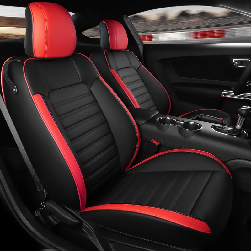 Custom Fit for 2015-2024 Mustang Car Seat Covers Full Set Perforated leather in middle for Ford Mustang Coupe Convertible