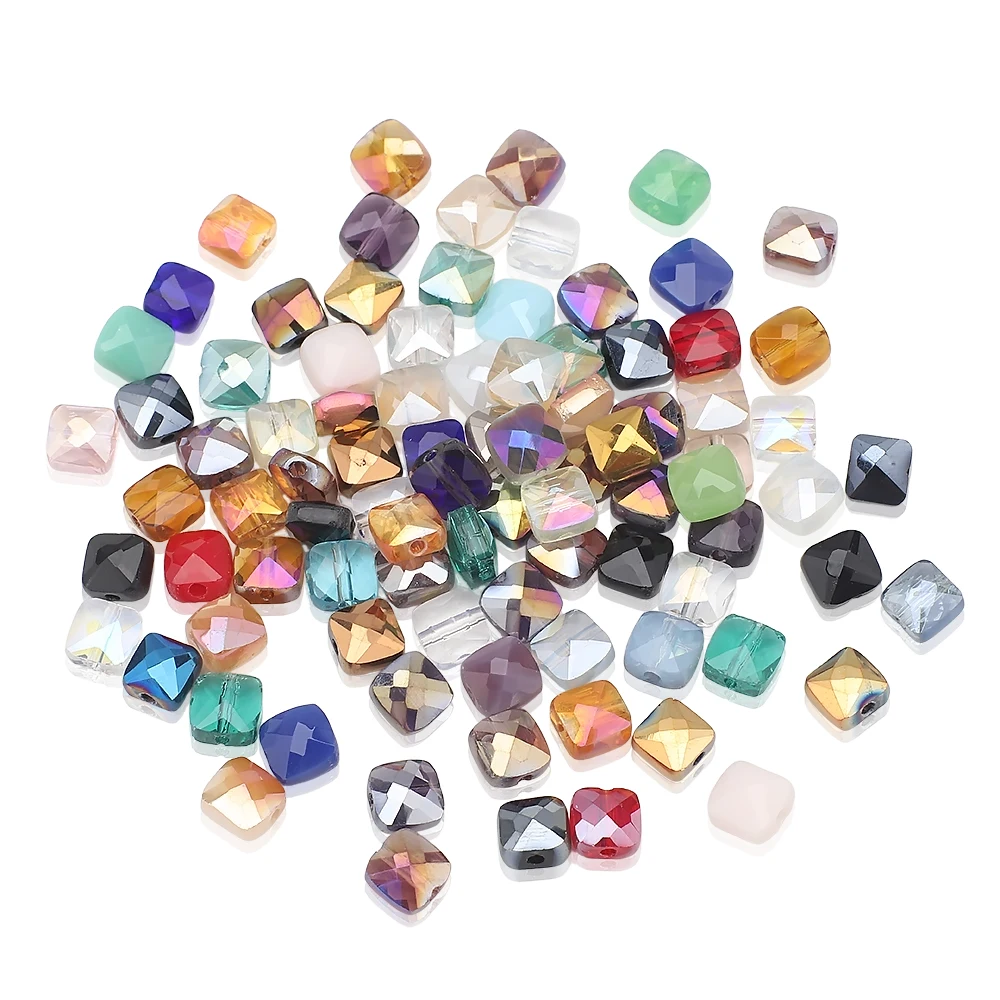 50Pcs/Lot 6mm Faceted Crystal Glass Square Loose Spacer Flat Cube Beads For DIY Making Jewelry Earing Necklace Accessories