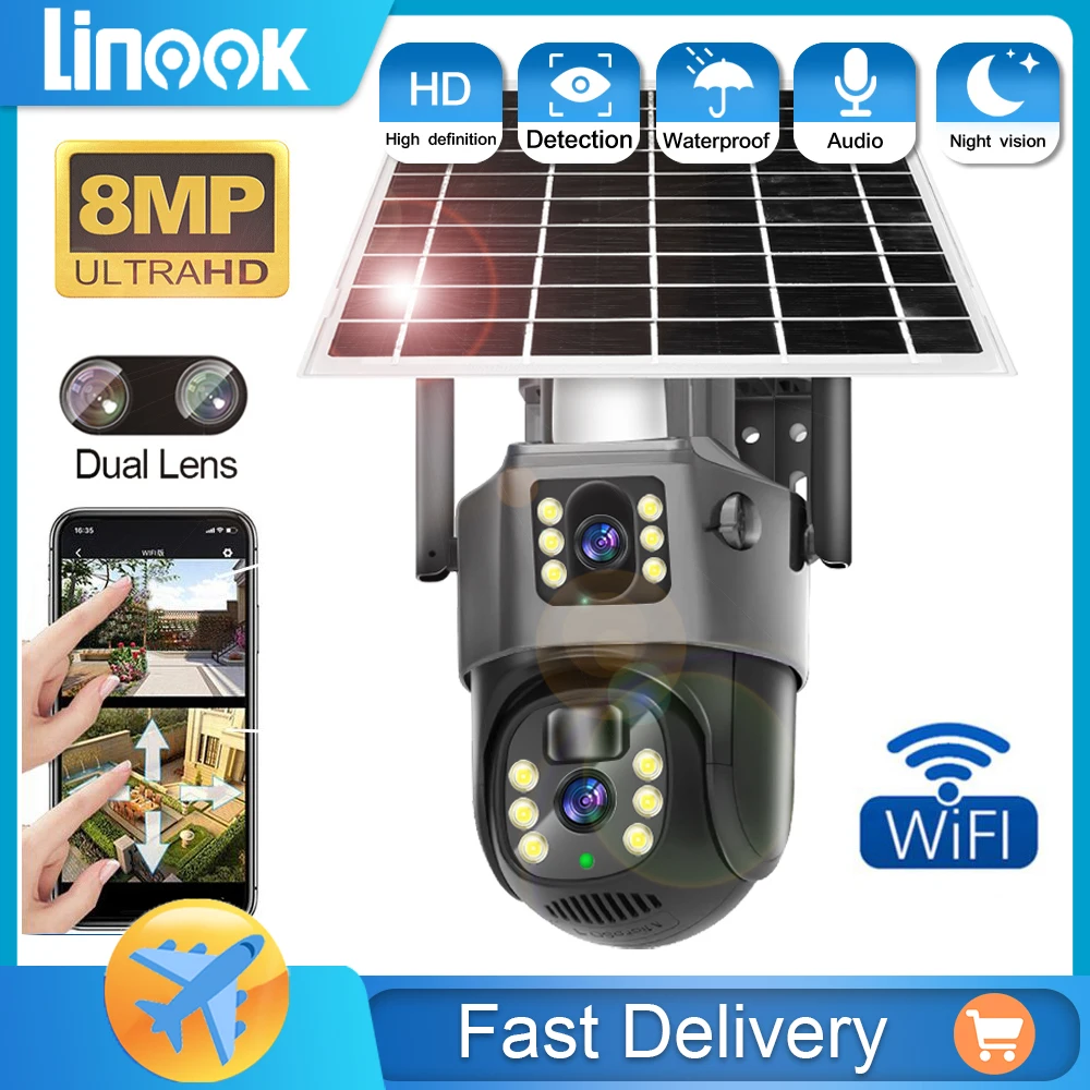 Linook V380 Pro CCTV Outdoor WIFI Solar Camera, Solar CCTVWireless Camera 4K 8MP, Built in Battery Safe and Waterproof