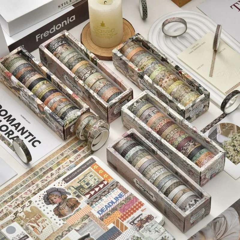 

20 Rolls0.7cmx2m Vintage Washi Tape Set, Thin Floral Decorative for DIY Notebook Gift Box Stationery Decor, Removable Adhesive