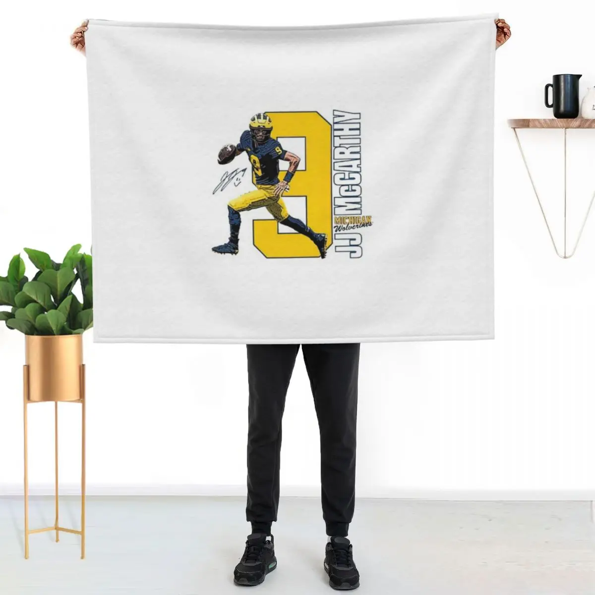 

Valiant University of Michigan Football Gray JJ McCarthy Throw Blanket Stylish Couch Blanket for Home Living Room