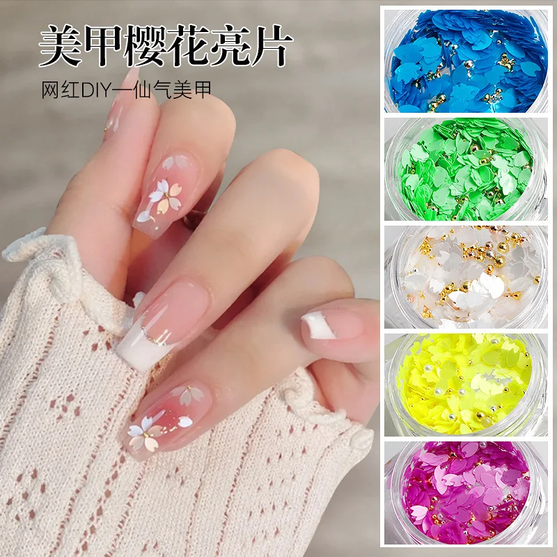 Nail Stickers Ultra-thin Manicure Cherry Blossom Jewelry Kit Material Package 6 Colors All-match DIY Steel Beads Nail Jewelry