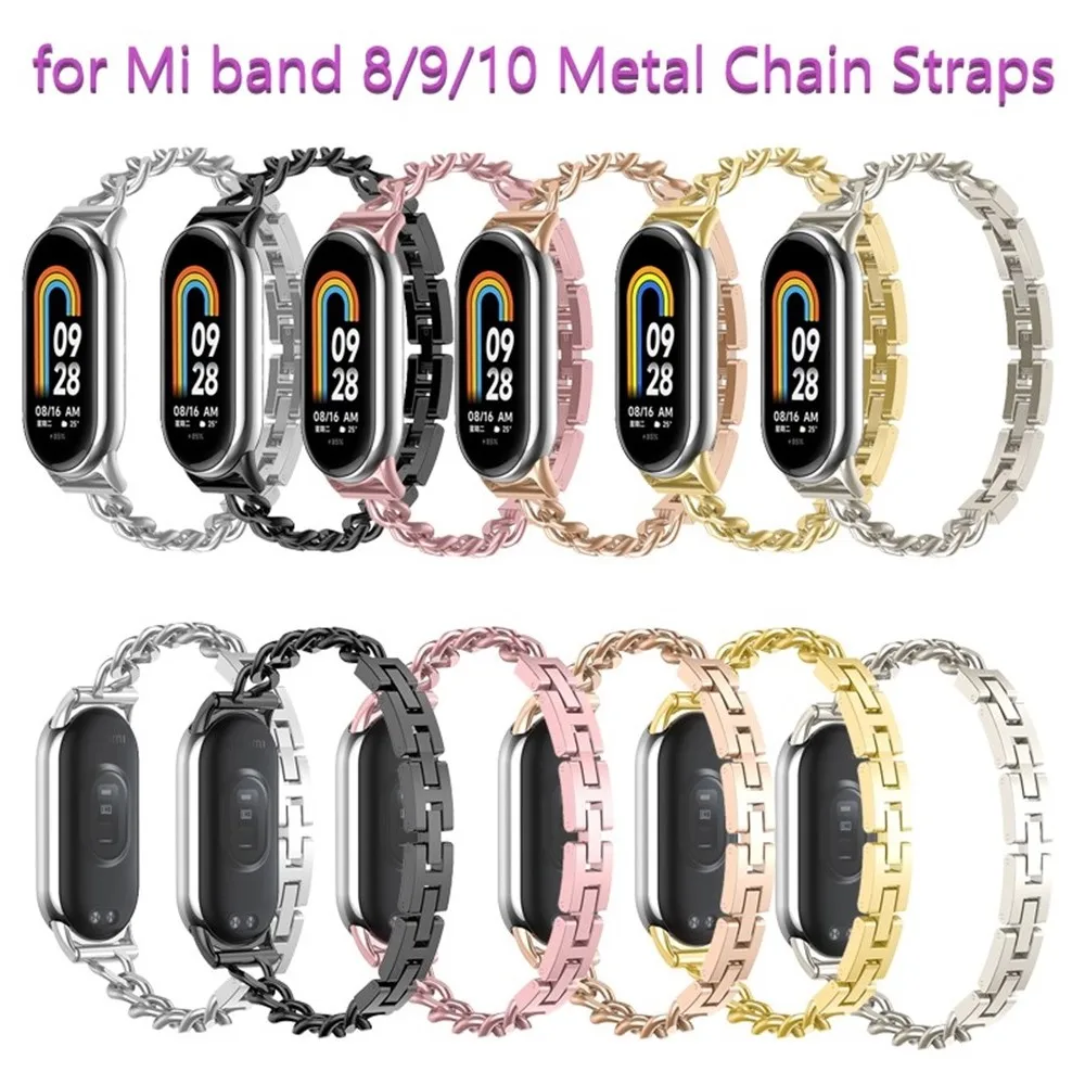

Luxury Metal Smartwatch Strap for Xiaomi Band 8 9 Correa Slim Chain Watch Bracelets for Mi Band 10 Adjustable Elegant Wristband