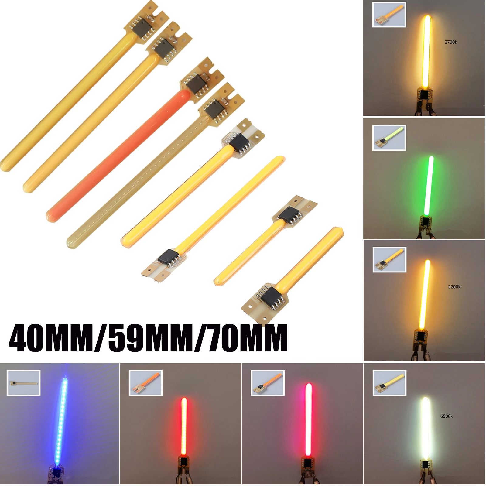 

DC 3V Flexible COB LED Diode 40MM 59MM 70MM Yellow/Red/Blue/Green/White LED Meteor Shower Flowing Water Lamp Parts LED Filament