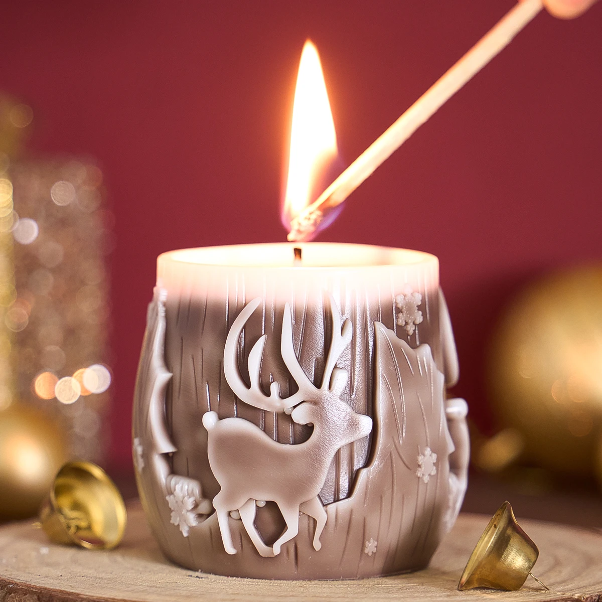 3D Weihnachten Elch Zylindrische Kerze Silikon Form DIY Rentier Schneeflocke Handwerk Machen Seife Gips Harz Form Home Deco Kunst Geschenk